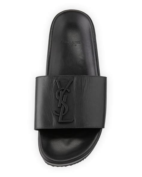 ysl slides black and white|yves Saint Laurent flat sandals.